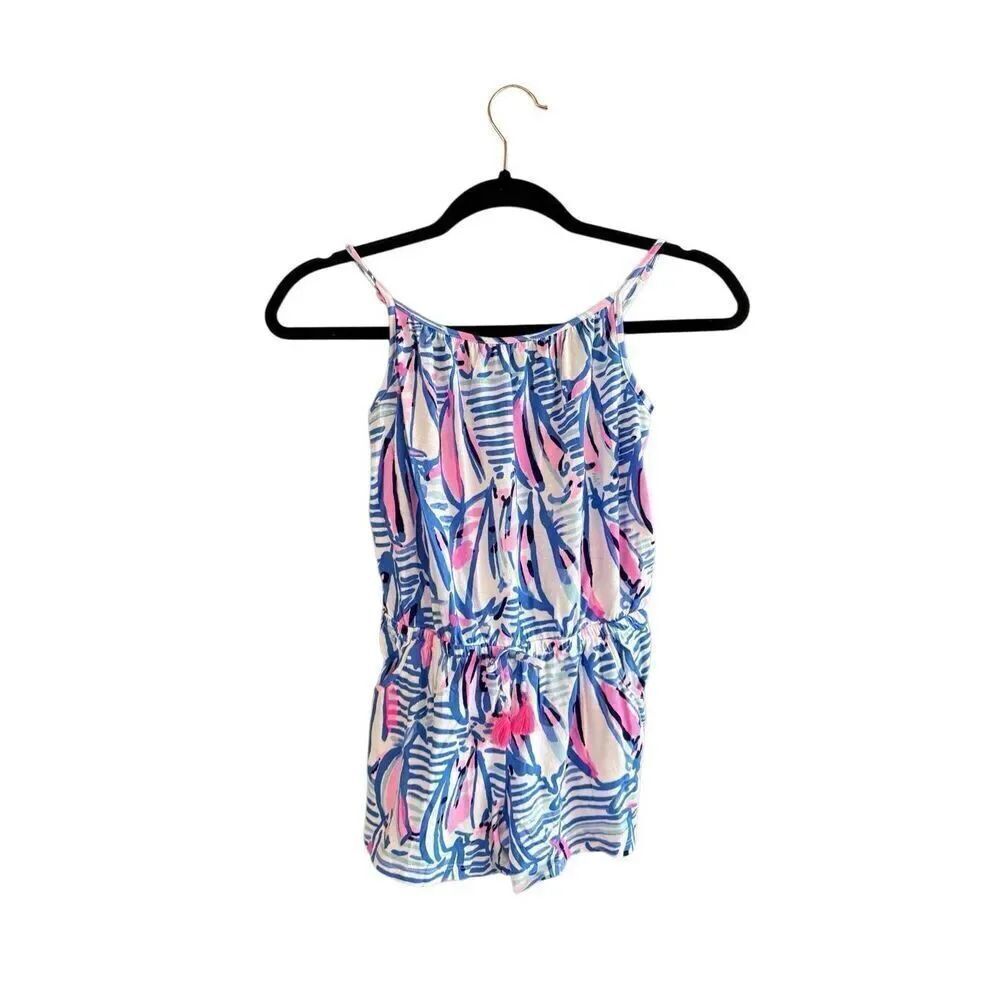 Lilly Pulitzer Aleene Kids Girls Blue Pink Sailboat Sleeveless Romper Size Large